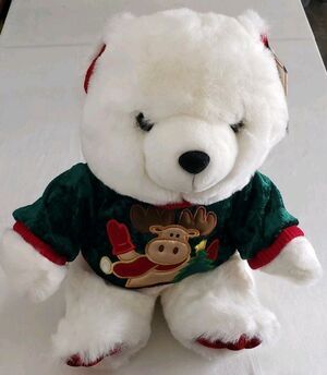 Vintage Kmart Holiday Christmas Plush White Teddy Bear 1999  Snowman Top *..